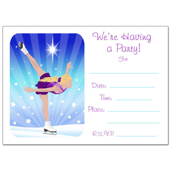 Ice Skating Fill In Birthday Party Invitations for Girls