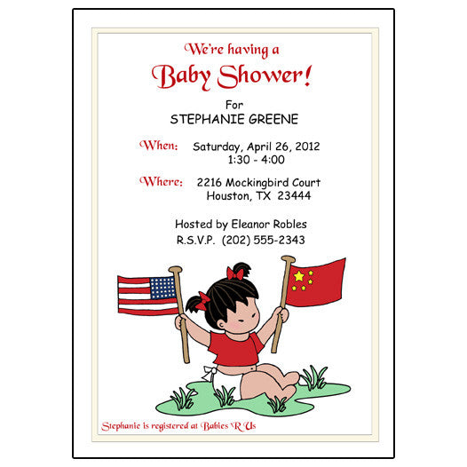 Adoption Shower Invitation - Baby Girl with flags