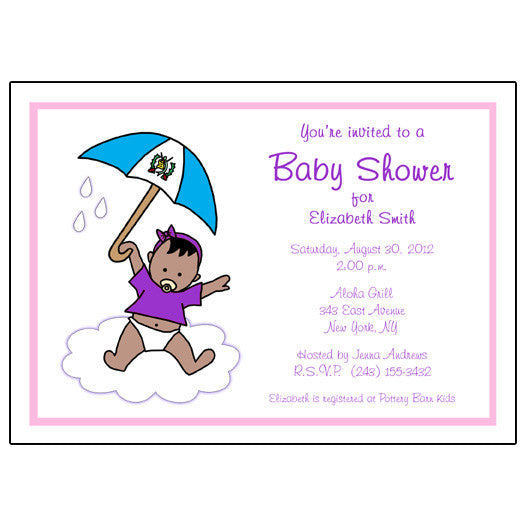 International Umbrella Baby Adoption Shower Invitation - Girl