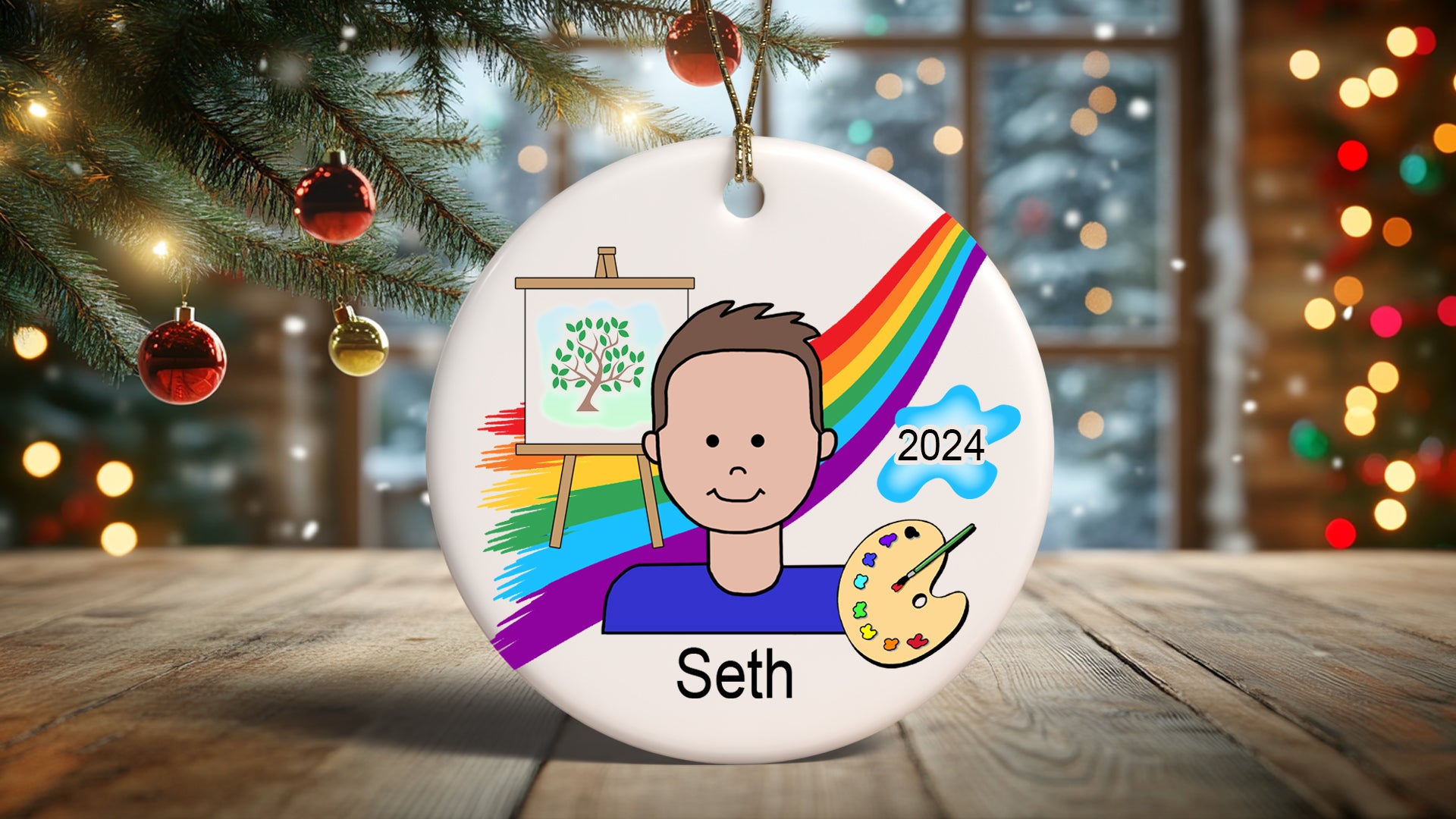 Personalized Art or Artist Boy Christmas ornament