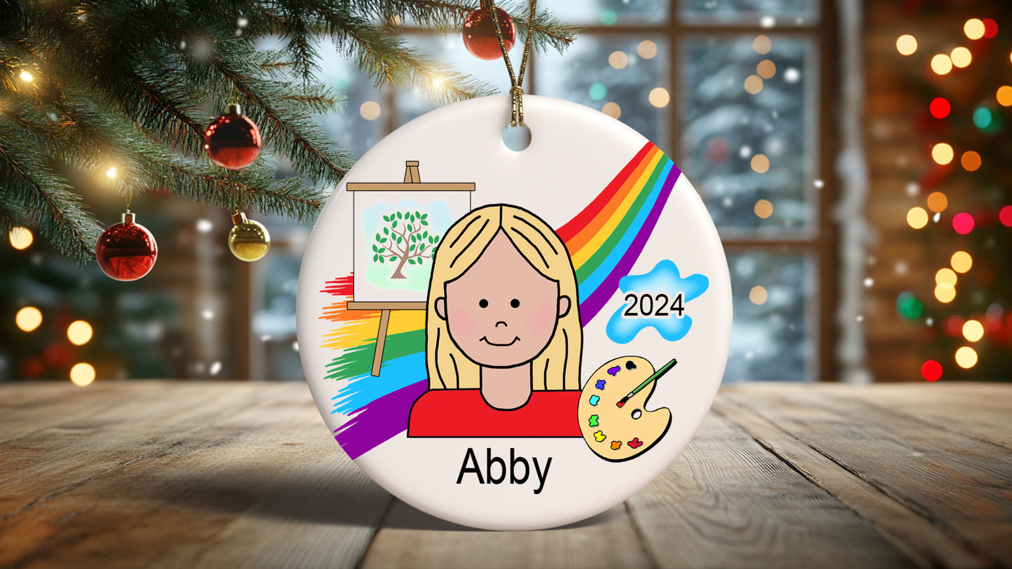 Personalized Art or artist girl Christmas Ornament