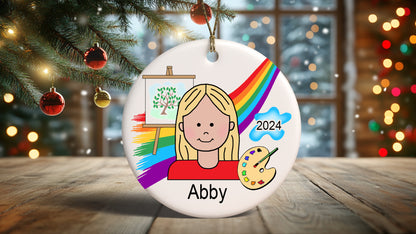 Personalized Art or artist girl Christmas Ornament