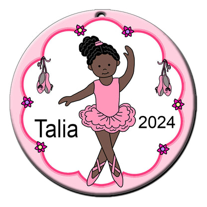 Ballet or Dance Christmas Ornament - Ballerina Design - Black / African American Girl