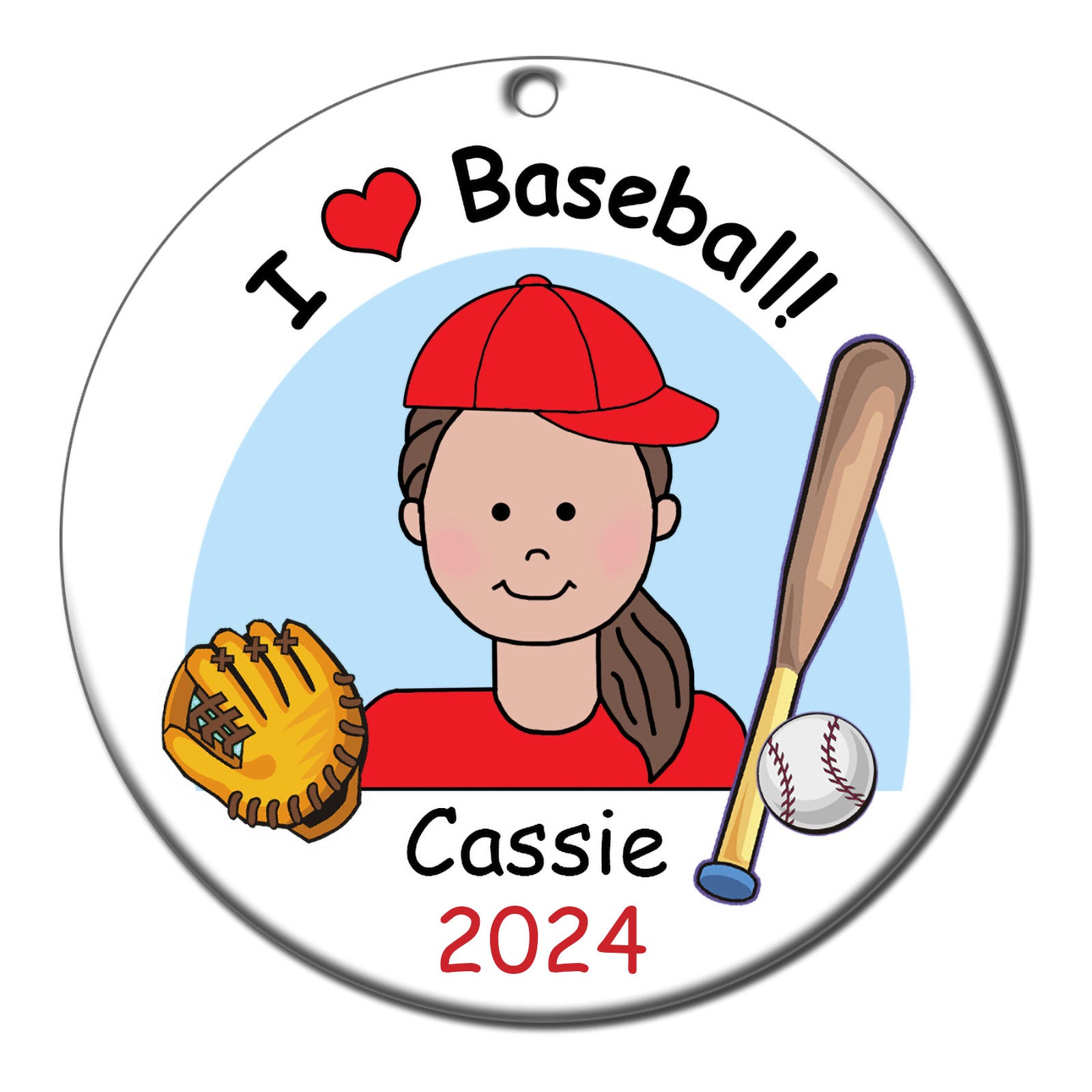 Baseball Kid Personalized Christmas Ornament - Girl