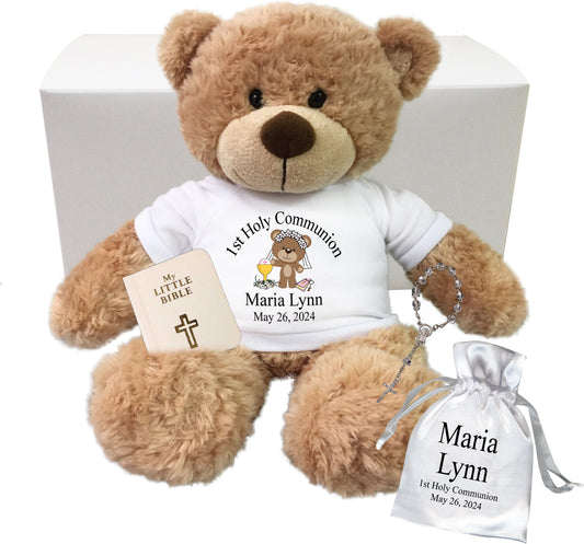 First Communion Teddy Bear Gift Set - Personalized 13" Bonny Bear