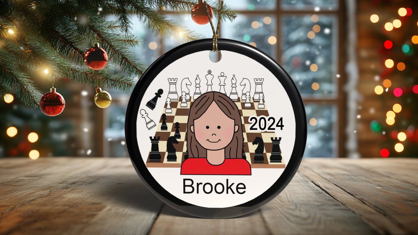 Personalized Chess Girl Christmas Ornament