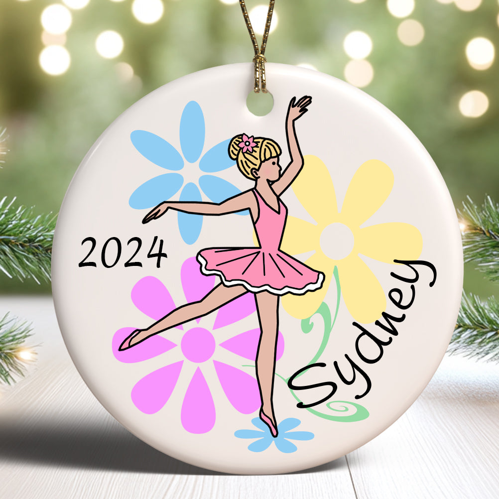 Personalized Dainty Floral Ballerina Christmas Ornament - Customize skin and hair color