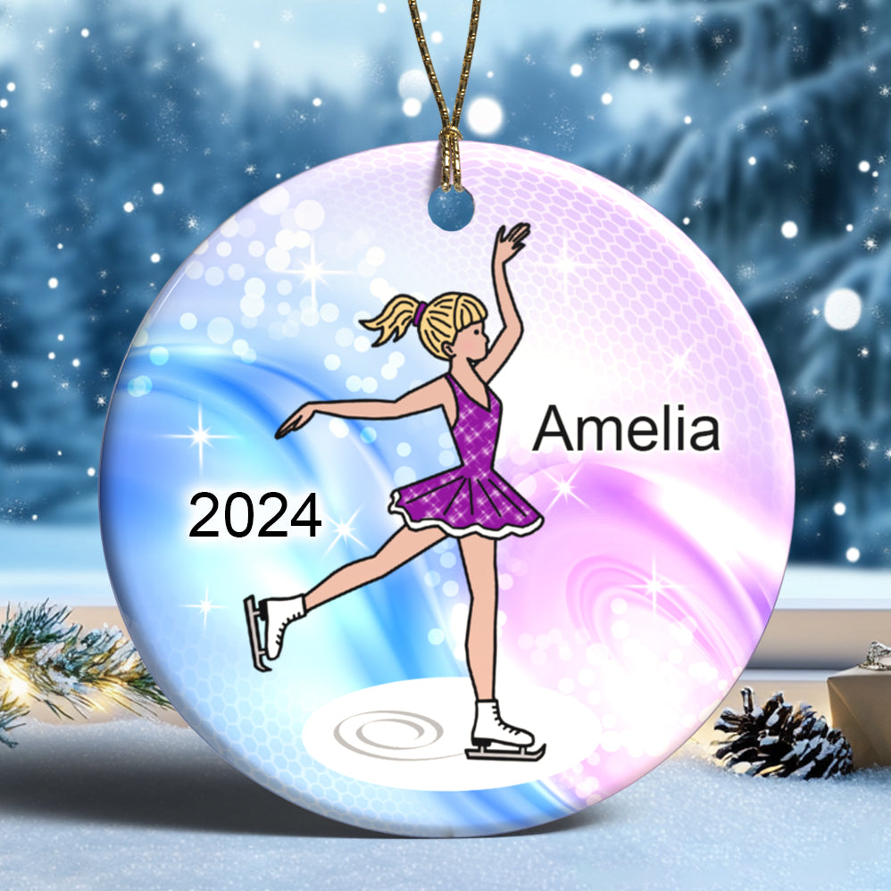 Personalized Ice Skating / Figure Skating Christmas Ornament, customize skin and hair color