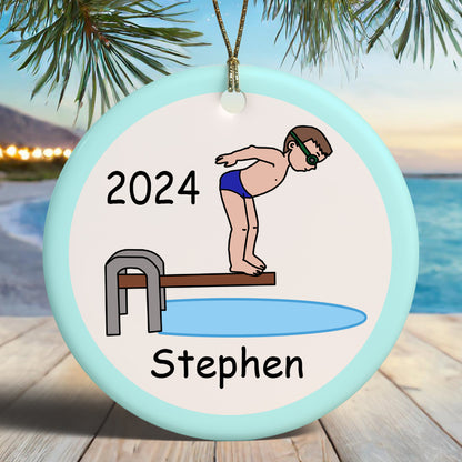 Diving or Swimming Boy Personalized Christmas Ornament