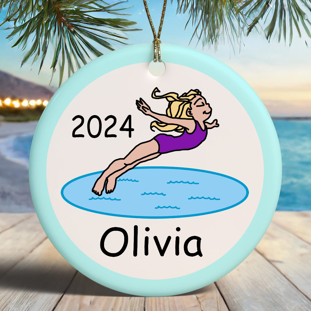 Diving or Swimming Girl Personalized Christmas Ornament