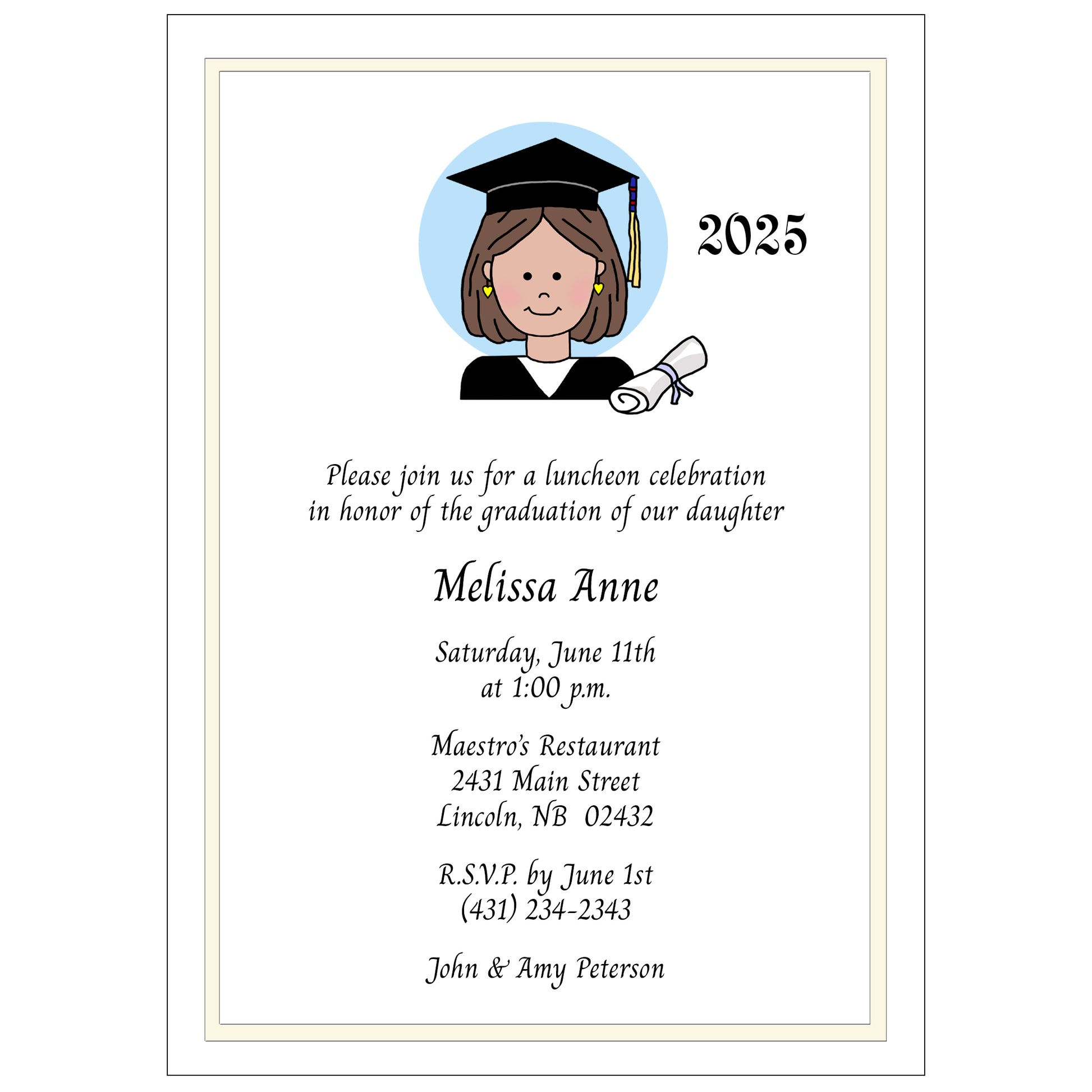 Cartoon Person Graduation Invitation or Announcement - Girl or Woman