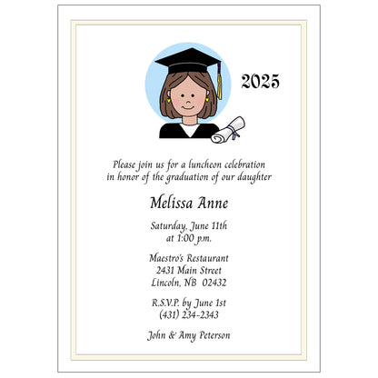 Cartoon Person Graduation Invitation or Announcement - Girl or Woman