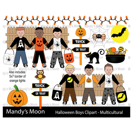 Halloween Boys Clipart Set - Multicultural Boys (Personal & Nonprofit Use only)