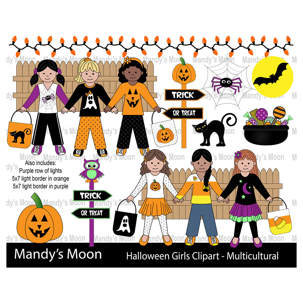 Halloween Girls Clipart Set - Multicultural Girls (Personal & Nonprofit Use only)