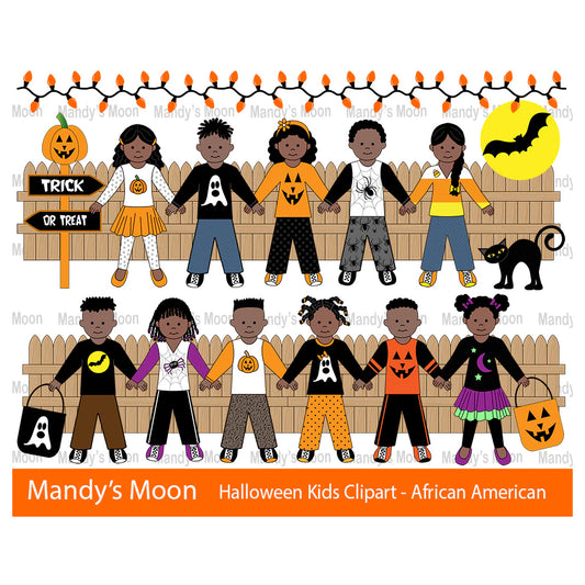 Halloween Kids Clipart Set - African American Kids (Personal & Nonprofit Use only)