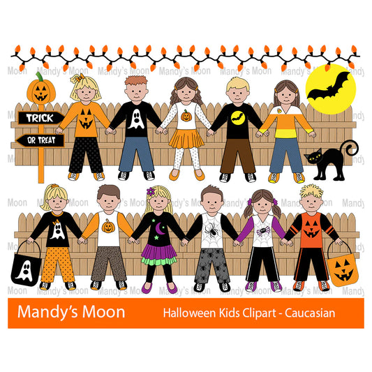 Halloween Kids Clipart Set - Caucasian Kids (Personal & Nonprofit Use only)