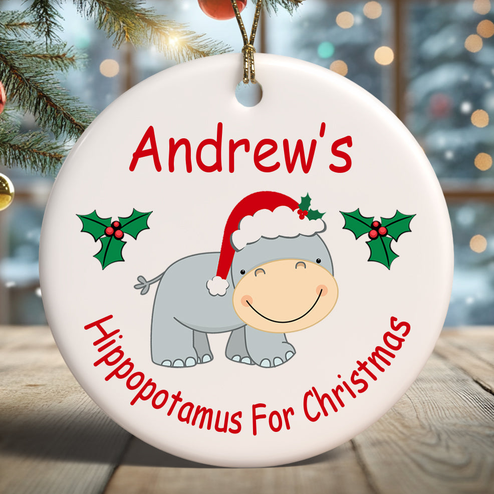 Personalized hippopotamus for Christmas ornament for hippo fans