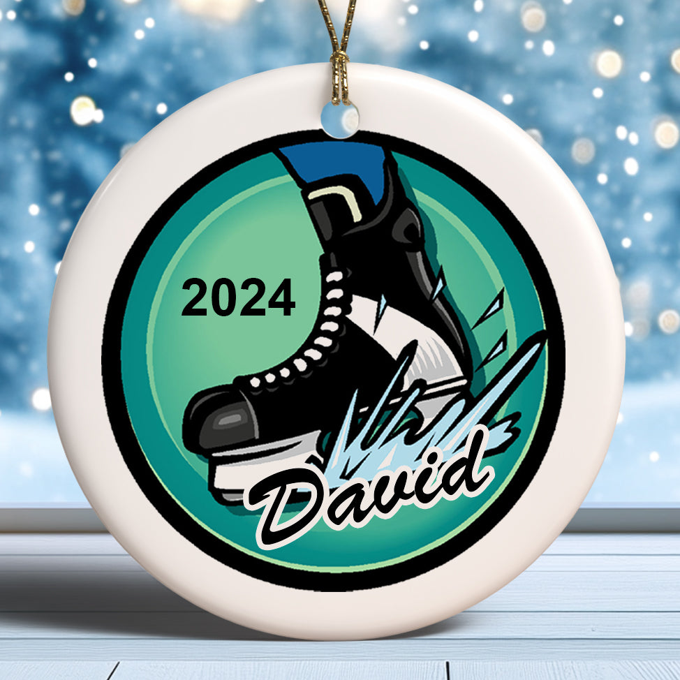 Personalized ice hockey skate christmas ornament