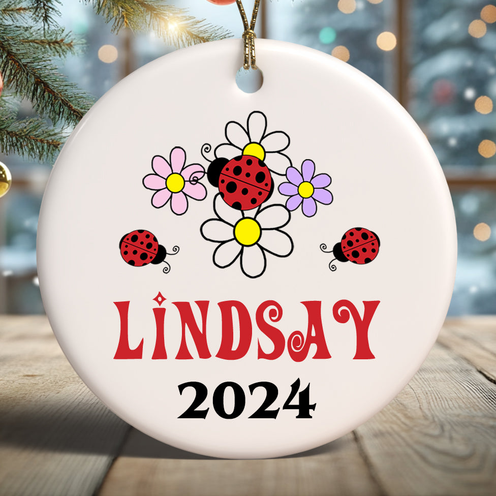 Personalized ladybug Christmas ornament