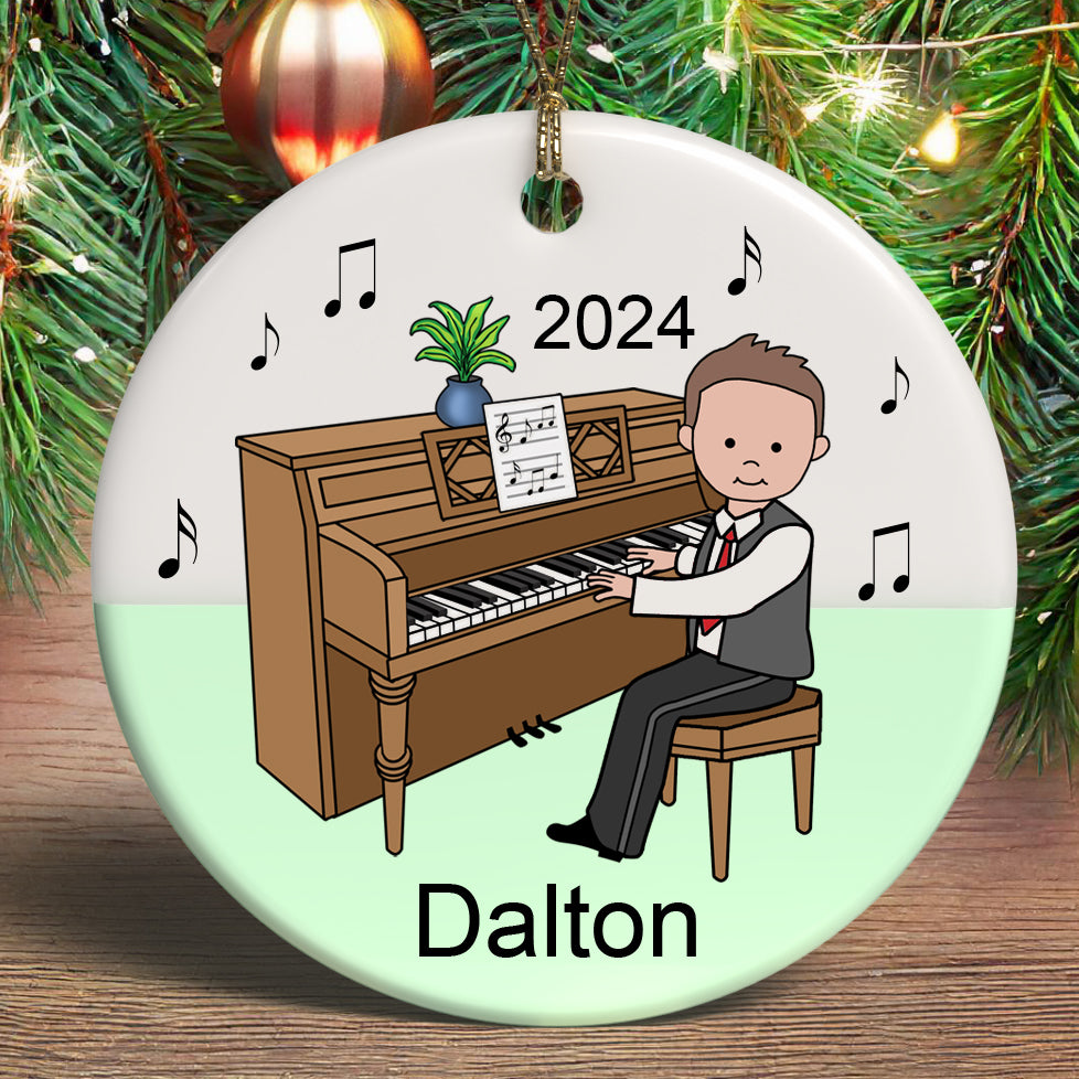 Piano boy personalized Christmas ornament, customize skin and hair color, great recital gift