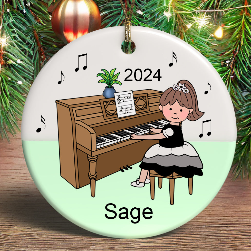 Piano girl personalized Christmas ornament, customize skin and hair color, great recital gift