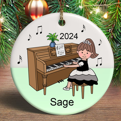 Piano girl personalized Christmas ornament, customize skin and hair color, great recital gift