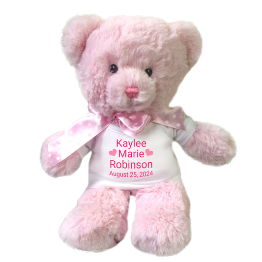 Personalized teddy bear for baby girl - Pink baby bear