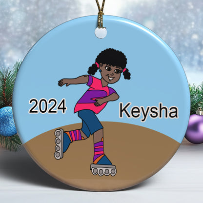 Personalized roller skating girl Christmas ornament