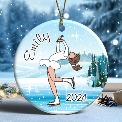 Personalized Ice Skating / Figure Skating Christmas Ornament, customize skin and hair color - layback spin design