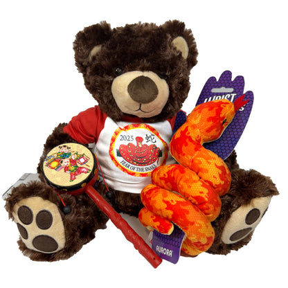 Year of the Snake 2025 Chinese New Year Zodiac Personalized Teddy Bear Gift Set - 14 inch Brown Vera Bear