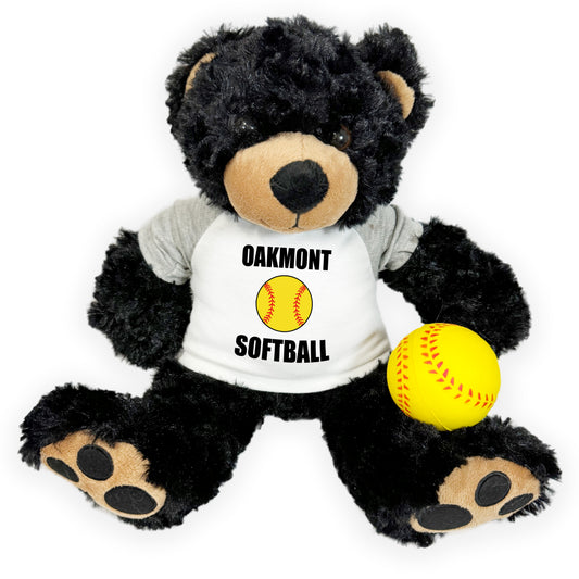 Personalized Softball Teddy Bear - 13" Black Vera Bear