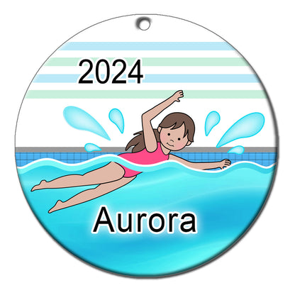 Swimming Girl Personalized Christmas Ornament