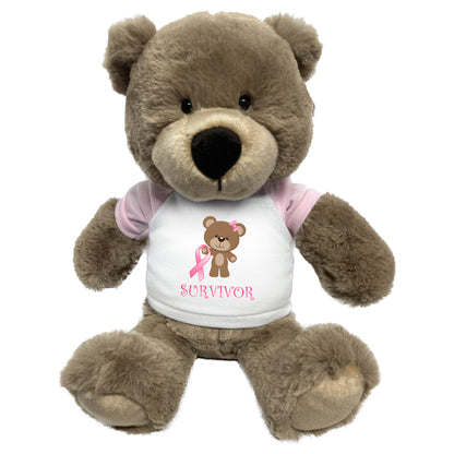 Breast Cancer Support Teddy Bear - Personalized 14" Taupe Bear - Survivor Design