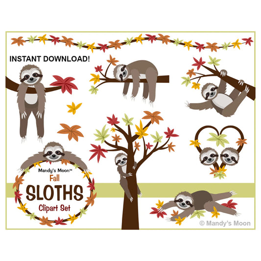 Sloths Fall Clipart Set (Personal & Nonprofit Use only)