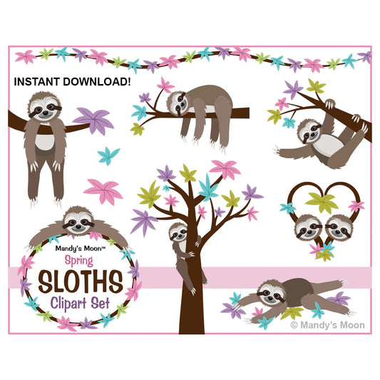 Sloths Spring Clipart Set (Personal & Nonprofit Use only)