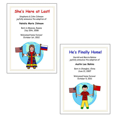 Older Child Adoption Announcement - Kid with Flags