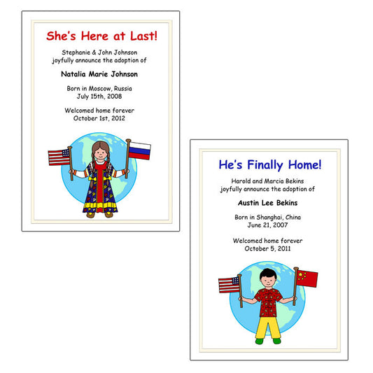 Older Child Adoption Announcement - Kid with Flags