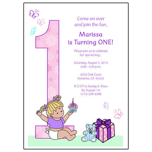 Babys 1st Birthday Party Invitation - Girl