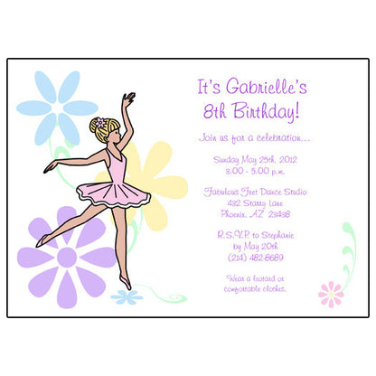 Ballet or Dance Birthday Party Invitation - Dainty Floral Ballerina