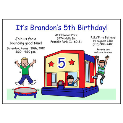 Bounce House Birthday Party Invitation - Blue & Red