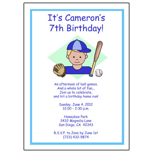 Baseball Kid Invitation - Boy