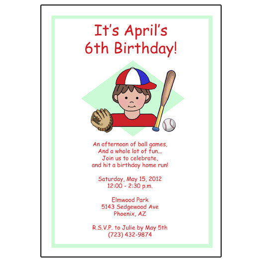 Baseball Kid Invitation - Girl