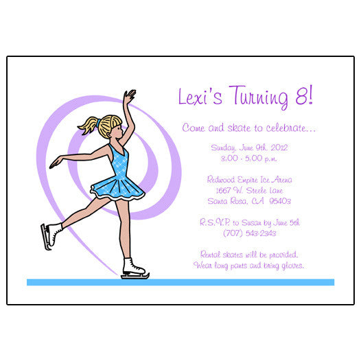 Ice Skating Birthday Party Invitation - Dainty Swirl Skater