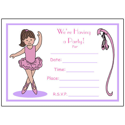 Ballerina Fill in the Blank Birthday Party Invitations