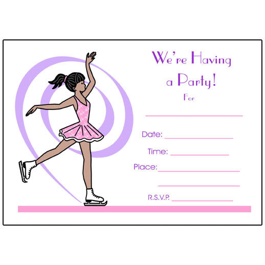 Ice Skating Fill in the Blank Birthday Party Invitations - Dainty Swirl Skater