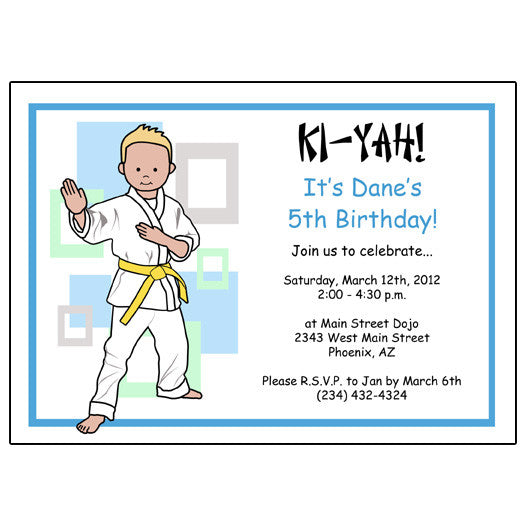 Martial Arts or Karate Kid Birthday Party Invitation - Boy