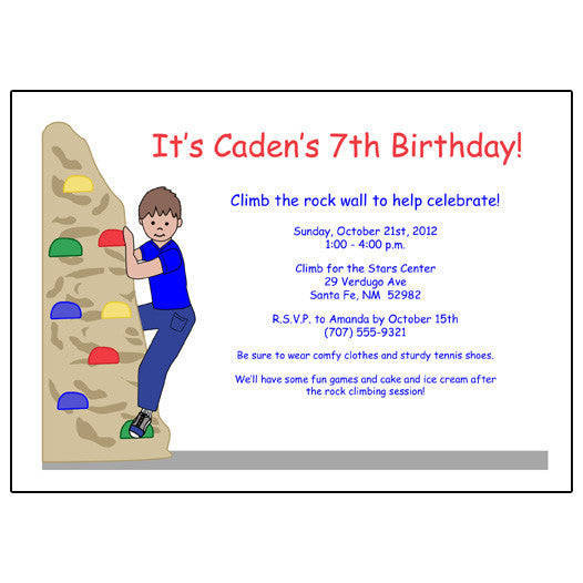 Rock Climbing Birthday Party Invitation - Boy