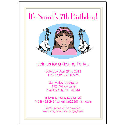 Ice Skating Kid Birthday Party Invitation - Girl