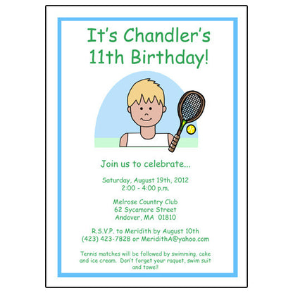 Tennis Kid Birthday Party Invitation - Boy