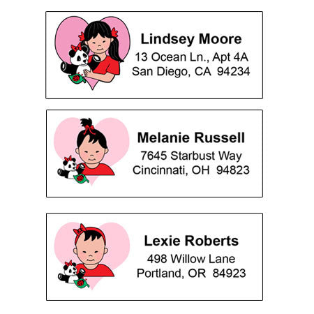 Asian Panda Girl Address Labels